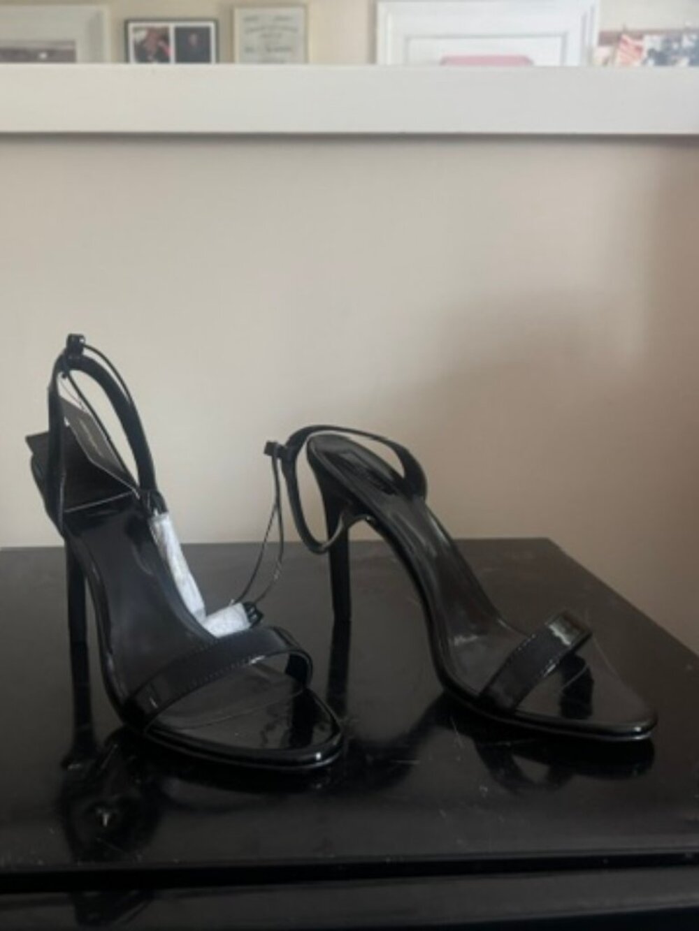Forever 21 Black Patent Ankle Wrap Stiletto Heels | Size 10 | Original Box